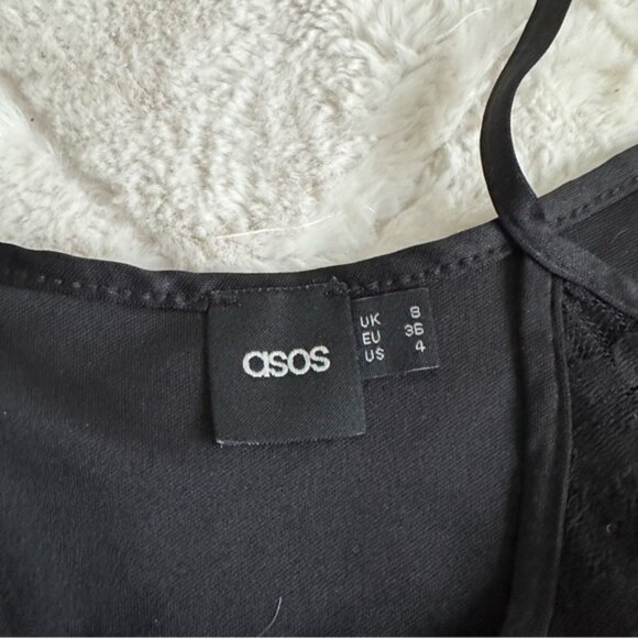 Asos | Black Lace Midi Spaghetti Strap Skater Dress | Size 4 - Picture 4 of 8